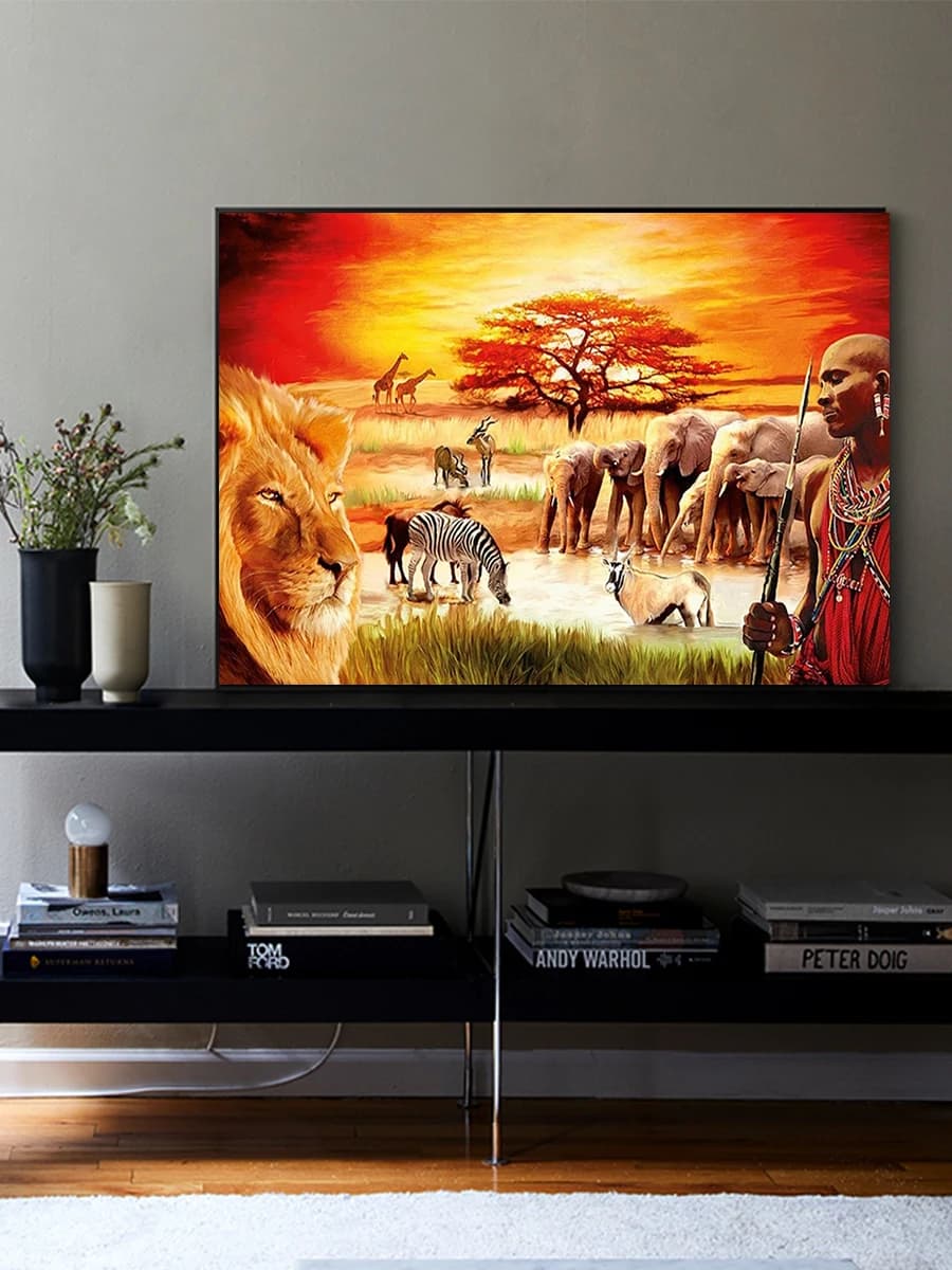 Peinture au diamant rond complet, paysage ów, broderie africaine, point de croix, mosaïque de biscuits, décoration d'intérieur, cadeau