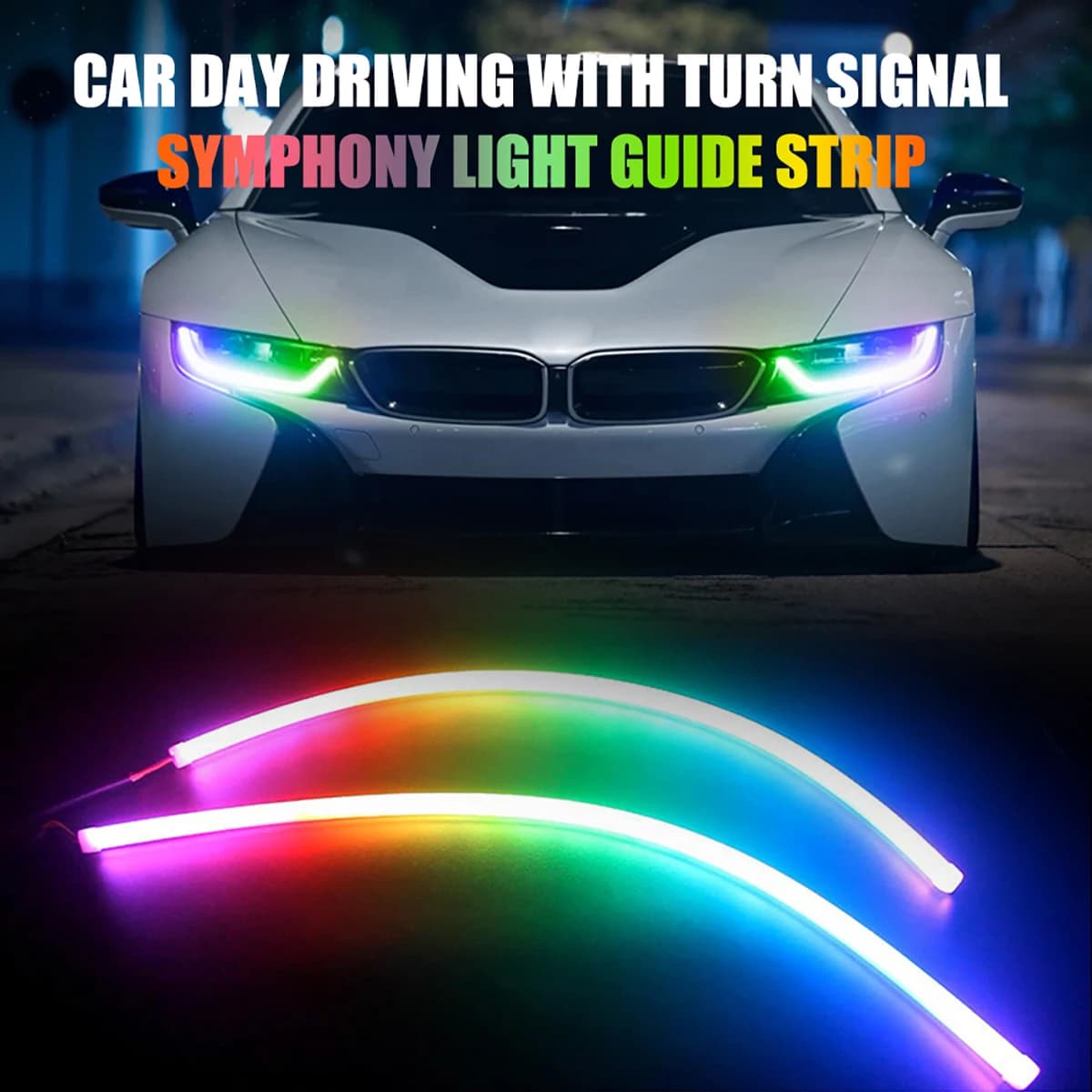 2 pièces 30/60/75CM rgb drl bande LED feux de course de voiture clignotants coulants feux de jour antibrouillard bande lumineuse décorative