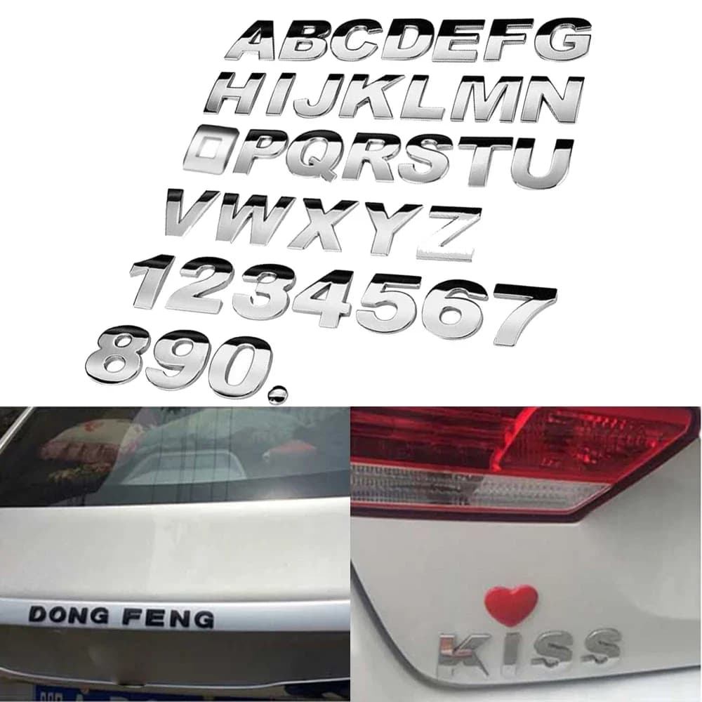 Autocollants de voiture 3D métalliques 25MM (A-Z,0-9), Alphabet autocollant emblème lettre argent, Badge décoration pour voitures, Logo de voiture, DIY bricolage