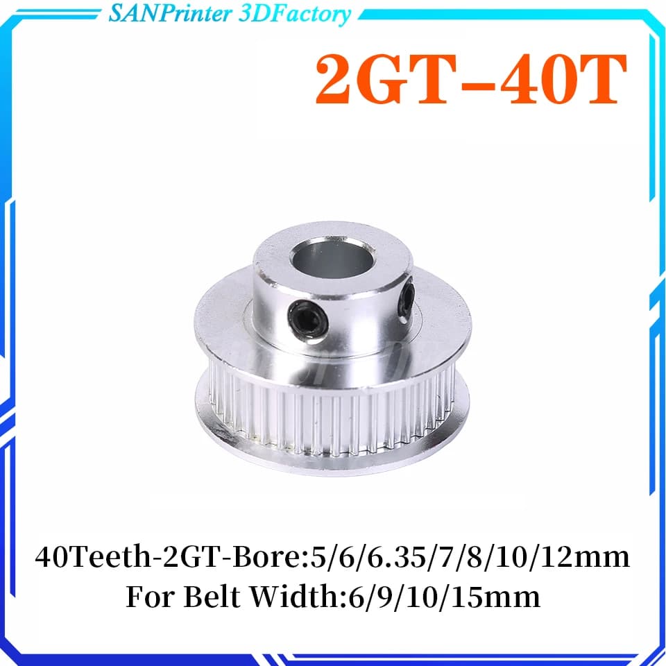 Poulie de distribution GT2 à 40 dents, alésage 5mm, 6mm, 6.35mm, 8mm, 10mm, pour courroie utilisée dans la poulie linéaire 2GT 40 dents 40T