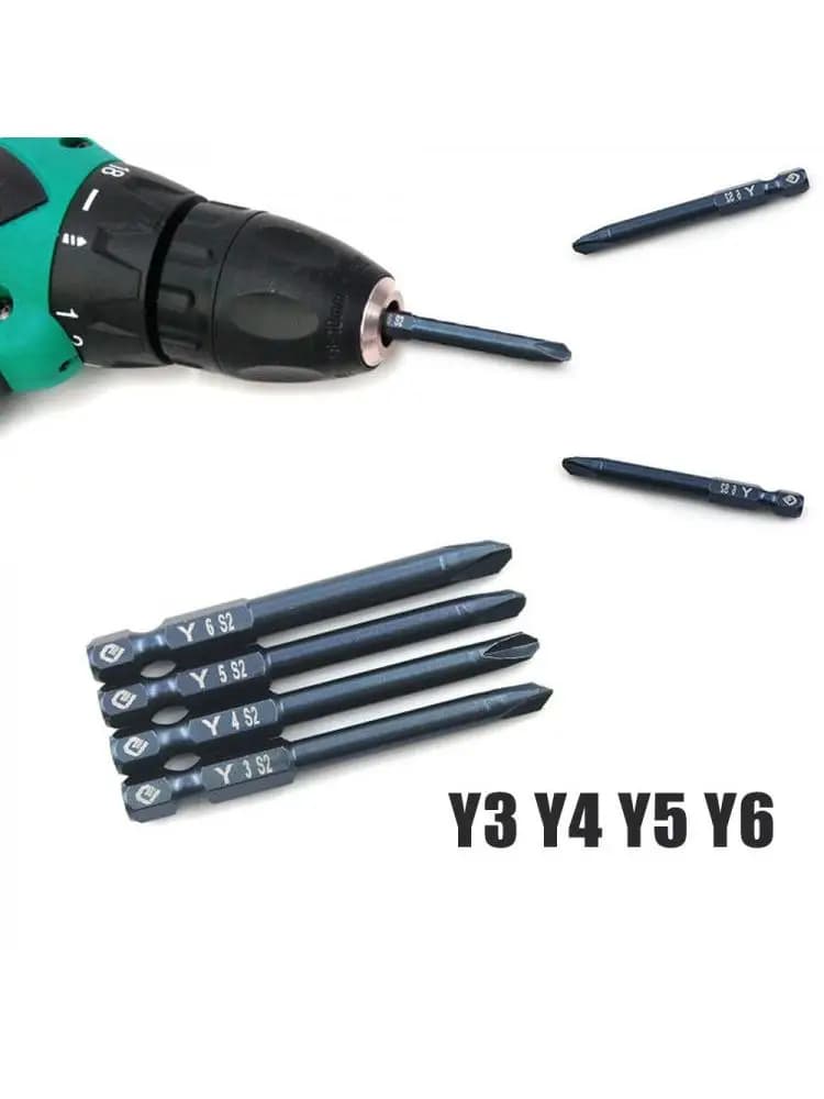 Jeu d'embouts de tournevis, 4 pièces, 65mm, pilotes électriques à trois ailes, tête magnétique à pointe en Y Y3 Y4 Y5 Y6, dureté des forets pour HRC ± 58
