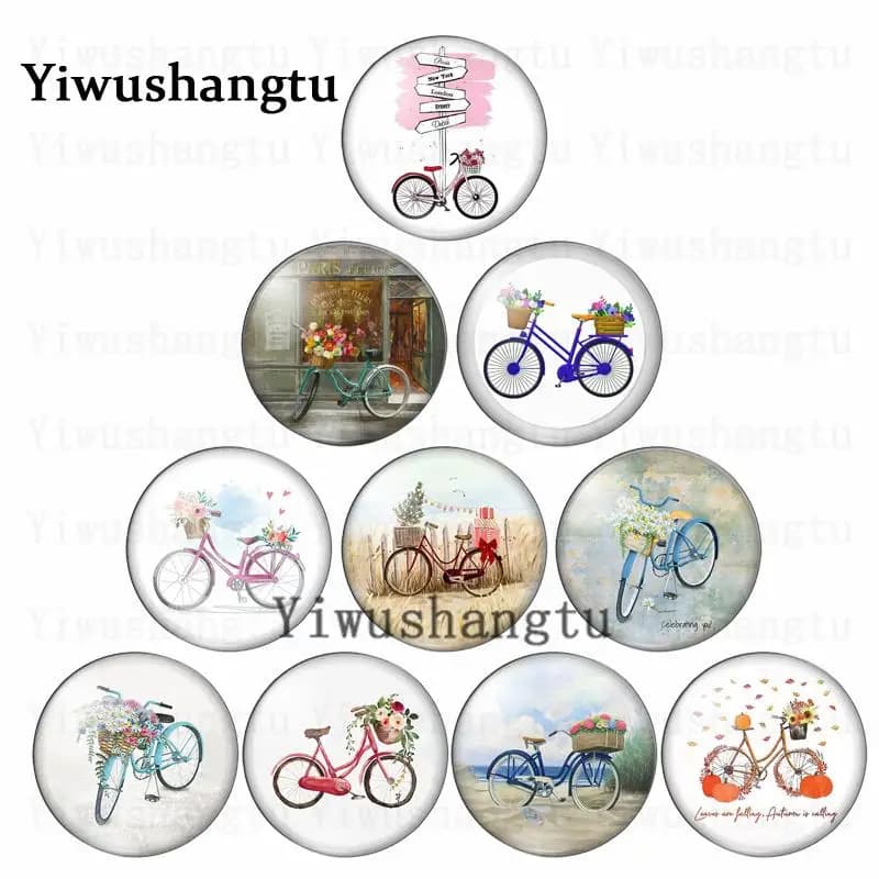 Cabochon Rond en Verre avec Photo Verte pour Vélo de Voyage, dehors en Plein Air, 12mm/20mm/25mm/30mm