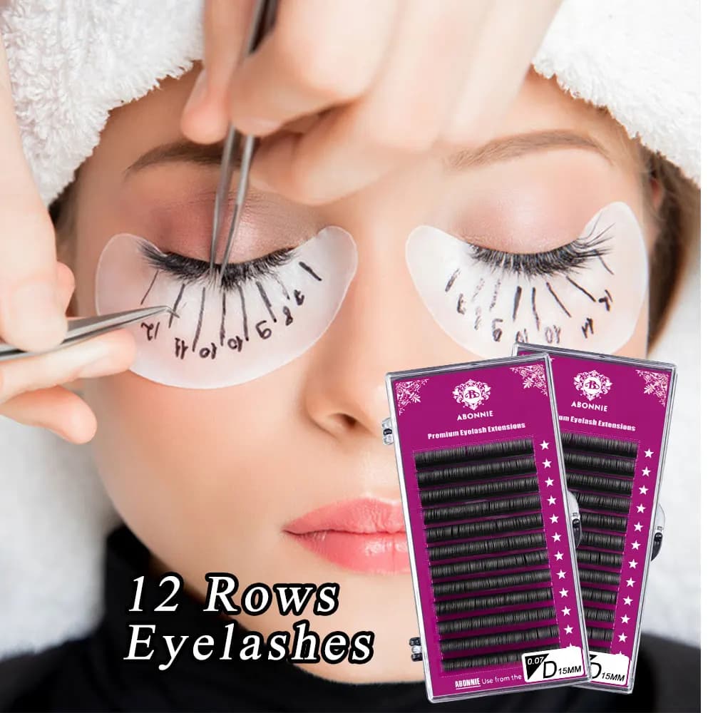 Abonnie 12 rangées Faux cils Extension de cils individuels cils Maquiagem Cilios pour les professionnels Extension de cils naturels doux