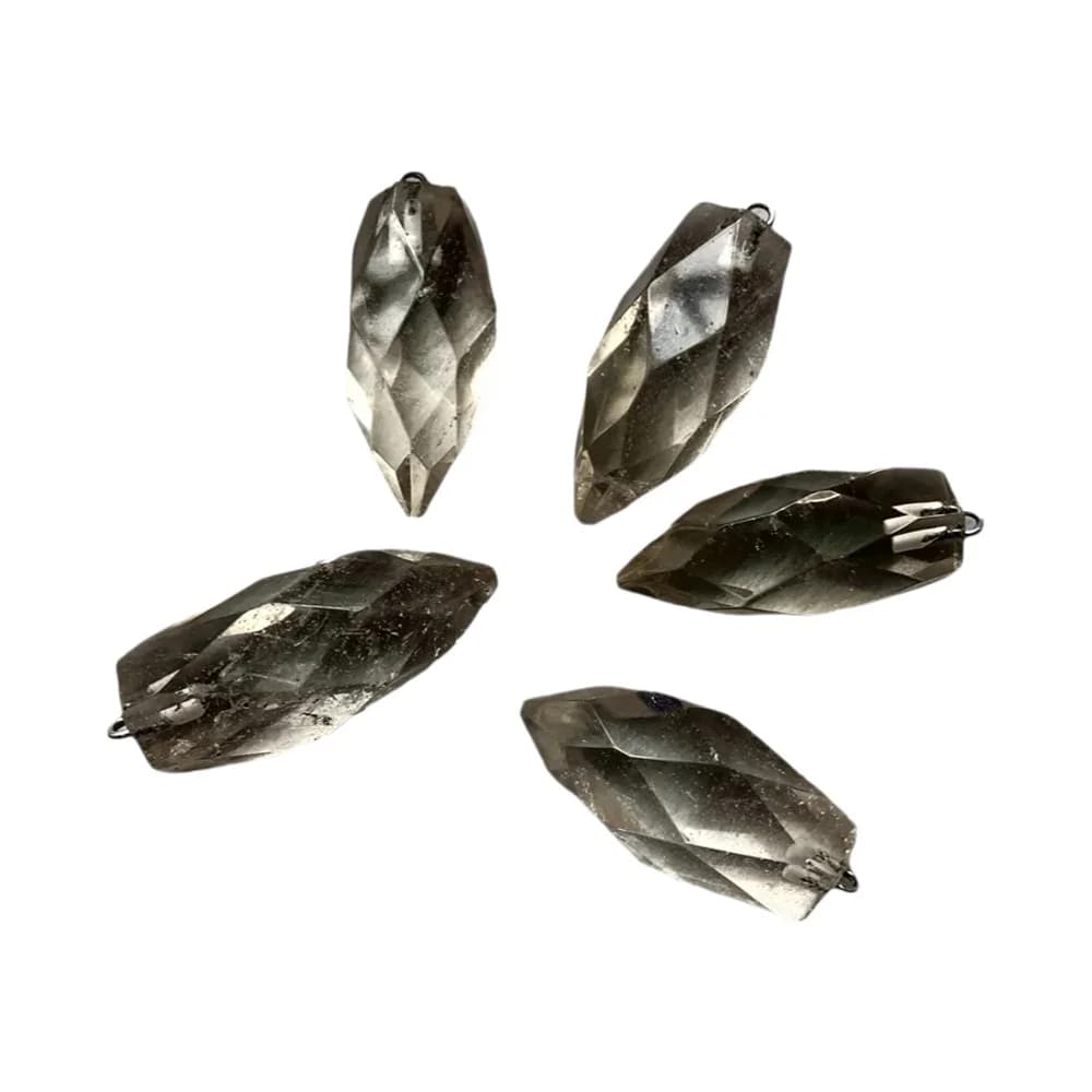 Lot de 5 pendentifs en perles de quartz fumé transparent à facettes, pierre naturelle de guérison, pour bijoux