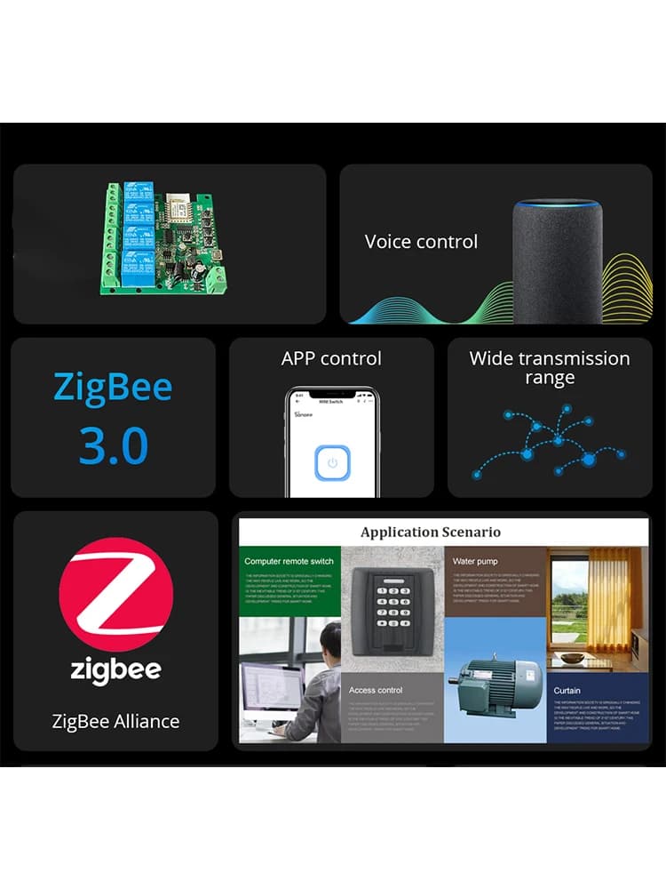 Module d'interrupteur Zigbee 4 canaux Smart Life avec interrupteur Zigbee RF433 5-32V, compatible DIY avec Alexa, application Tuya et télécommande
