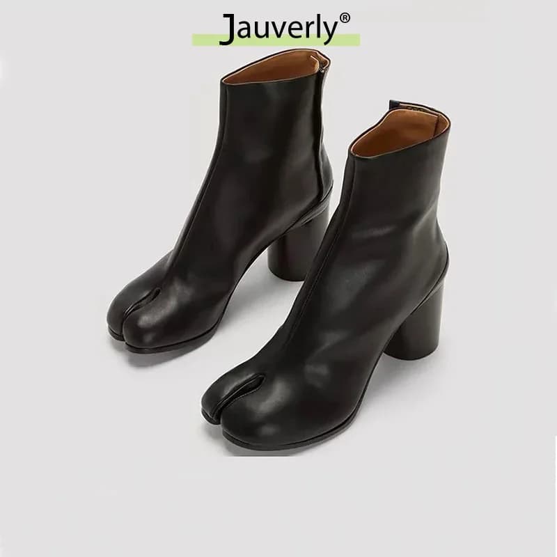 Bottes Tabi en cuir de luxe 2026, design de marque, à talon épais et rond, pour femme, automne-hiver, chaussures à bout fendu