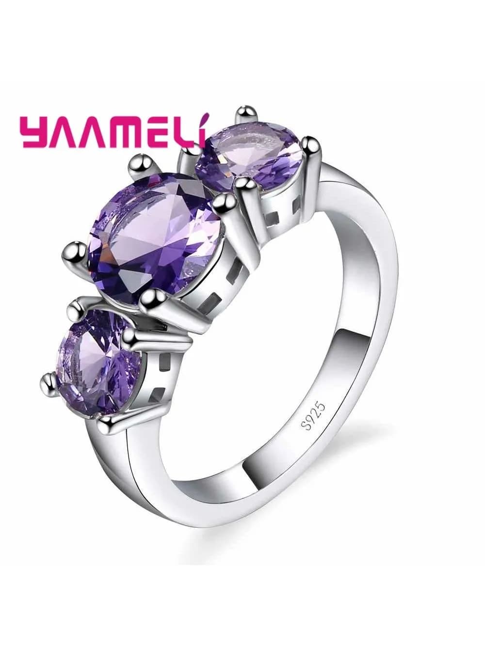 Bague en argent avec contre-indiqué violet pour filles, matiques de doigt pour femmes, décoration de fête de mariage, 03