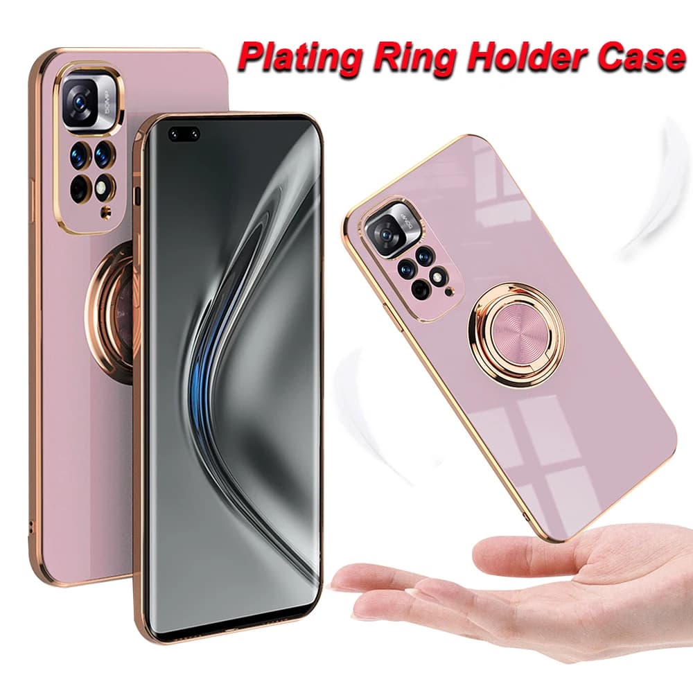 Coque de placage 6D pour Xiaomi, Mi 13, 12, 12T, 11T, 11 Lite Pro, 10T, Redmi Note 11S, 9T, support de bague magnétique, couvercle de protection d'objectif, Fundas