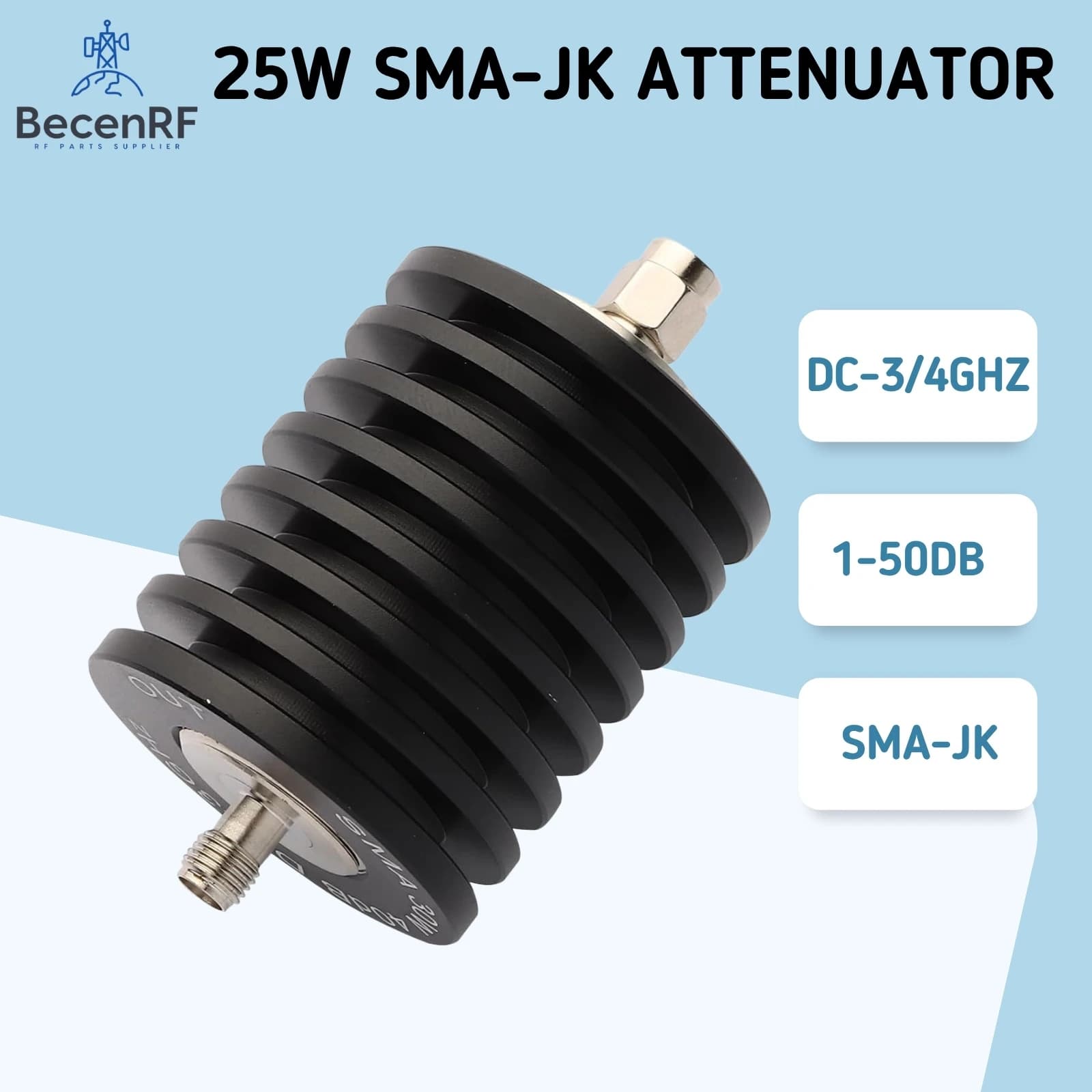 1 Atténuateur RF coaxial SMA-JK 25W DC-3GHz 4GHz 50 ohms 2dB, 3dB, 5dB, 6dB, 10dB, 15dB, 20dB, 30dB, 40dB, 50dB, atténuateur SMA
