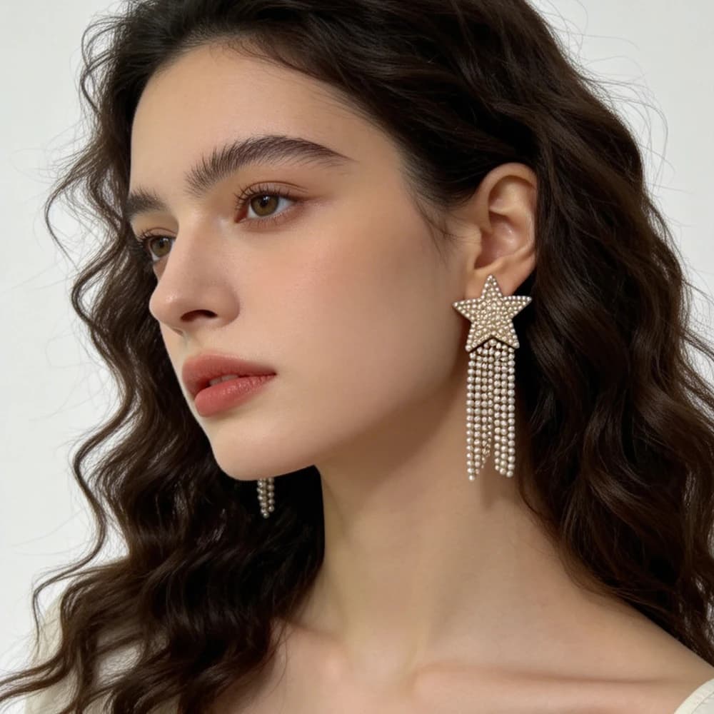 Boucles d'oreilles bohème pour femmes, bijoux en cristal, fait à la main, longues pampilles, perles, étoile, nouvelle collection