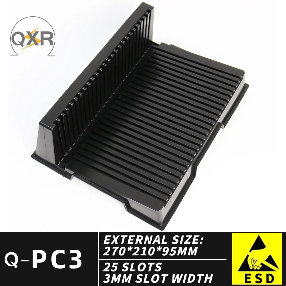 ESD Q-PC3 Pcb support de stockage antistatique 270X210X95mm 25 fentes en plastique noir antistatique plateau en forme de L support empilable
