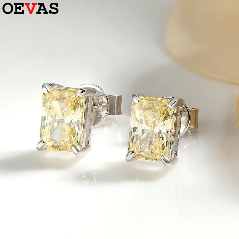OEVAS – boucles d'oreilles en argent Sterling 100% 925, scintillantes, 5x7mm, zircon jaune, diamant à haute teneur en carbone, pour femmes, bijoux fins, cadeau de fête