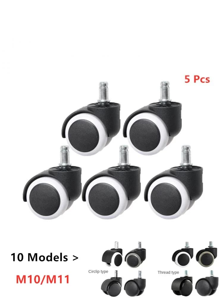 Lot de 5 roulettes universelles pour chaise de bureau, 10mm/11mm, 2 pouces, à vis, en PU, grande classe, silencieuses, durables et résistantes à l'usure