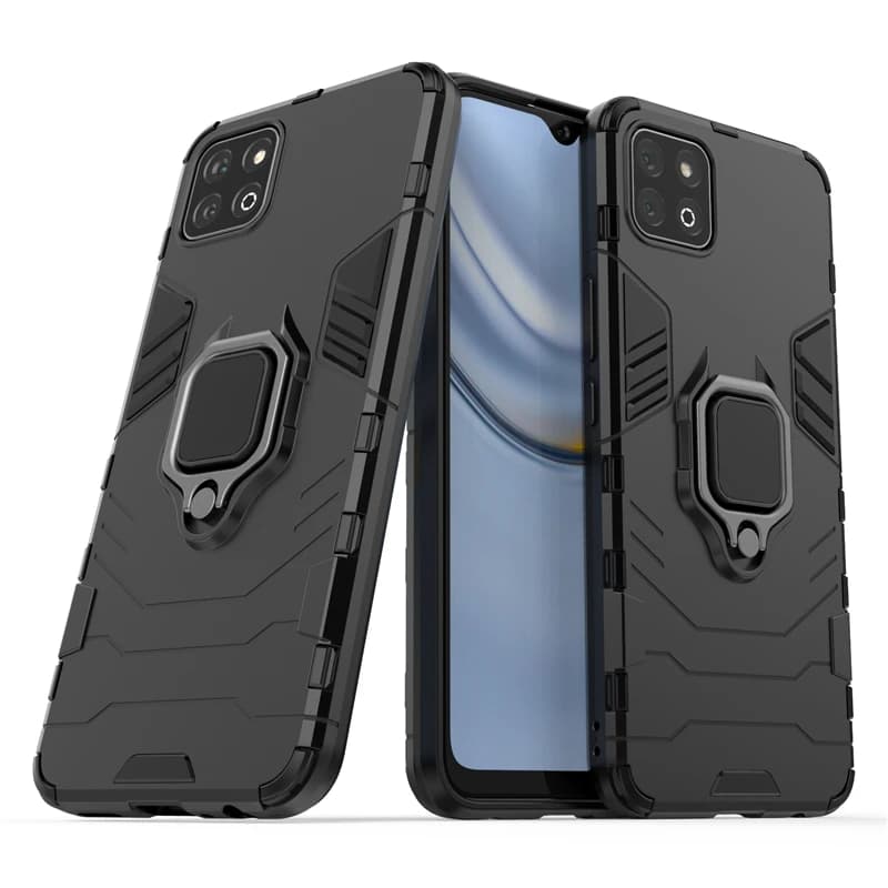 Coque de protection rigide en PC pour Honor Play 20, étui avec coque blindée pour anneau de doigt et béquille