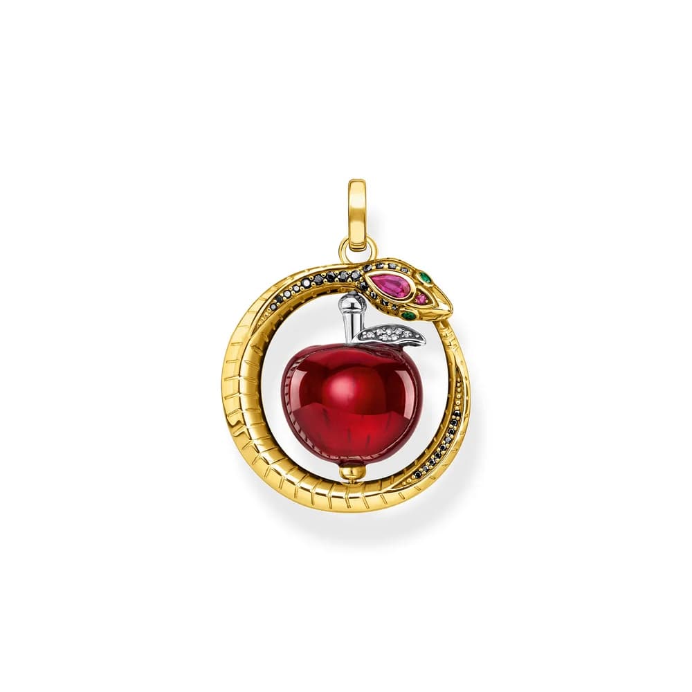 Pendentif pomme rouge rotative avec serpent doré, bijoux fins d'été en argent Sterling 925, cadeau romantique pour femmes