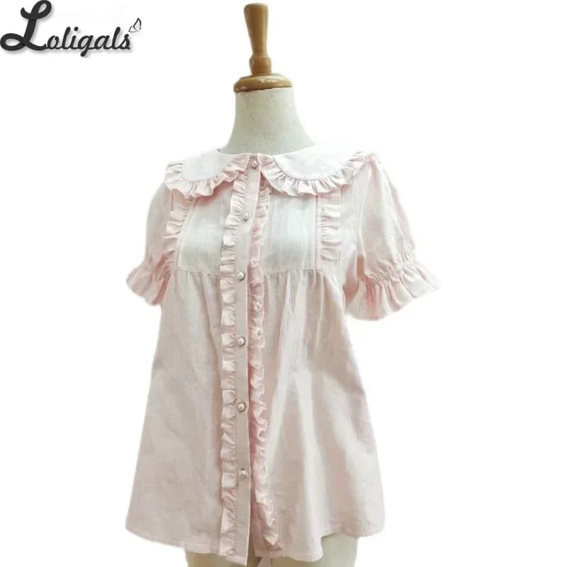 Chemise en coton chemisier Lolita à manches courtes pour femme par Yiliya
