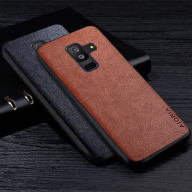 Étui en cuir à motif litchi rétro pour Samsung Galaxy A8 Plus, coque de téléphone premium, couverture arrière, 2018