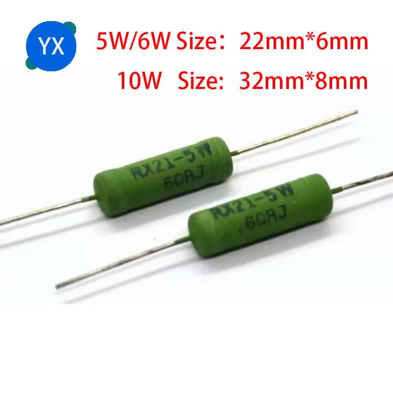 Résistance enroulée de fil RX21 6W 10W, 5 pièces, 5%0.1R 0.5R 1R 4.7R 10R 18R 20R 22R 24R 27R 30R 33R 36R 47R 100R 220R 470R 1K 10K 12K 15K