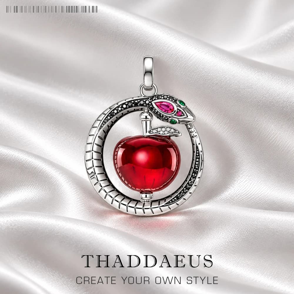 Pendentif pomme avec serpent, flambant neuf, bijoux fins bohémien, Europe, en argent Sterling 925, cadeau tridimensionnel pour femmes