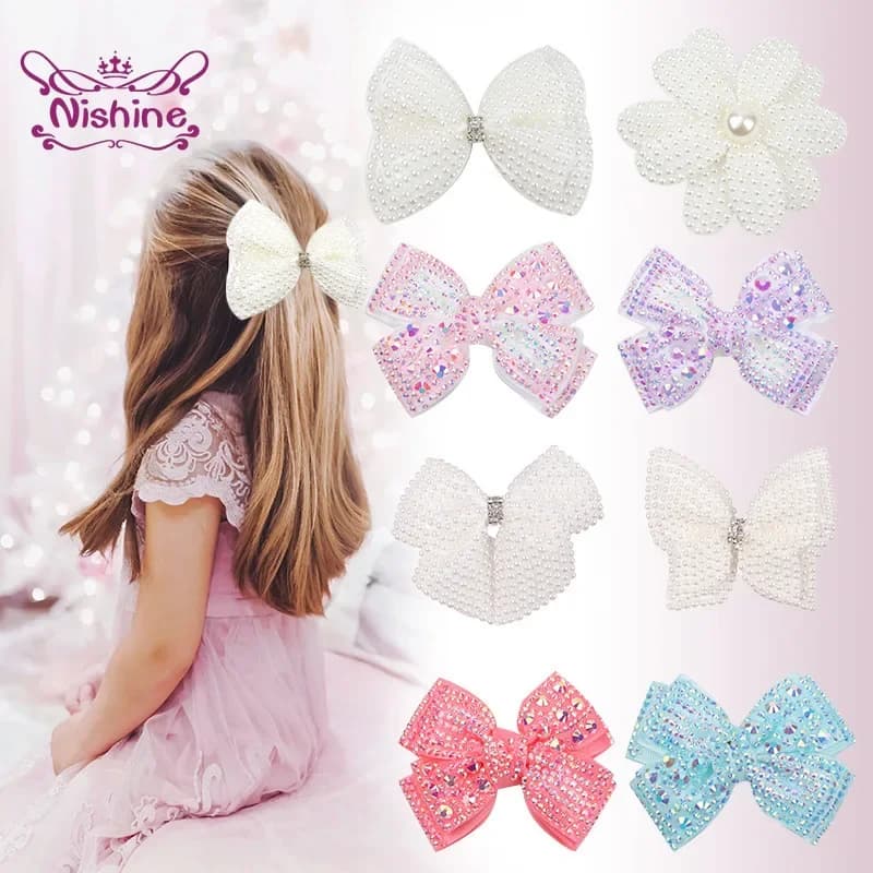 Pince à cheveux pour bébé, 1 pièce, Boutique, perles, fleurs, Double couche, nœud papillon fait à la main, épingle à cheveux pour tout-petits, accessoires queue de cheval à la mode pour bébé