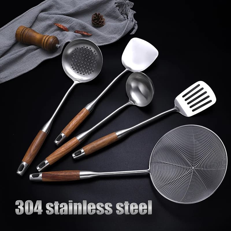 Spatules larges pour poisson frit, manche en bois en acier inoxydable 304, pelle à Steak, tourneur de poisson, ustensiles de cuisine biseautés à fente