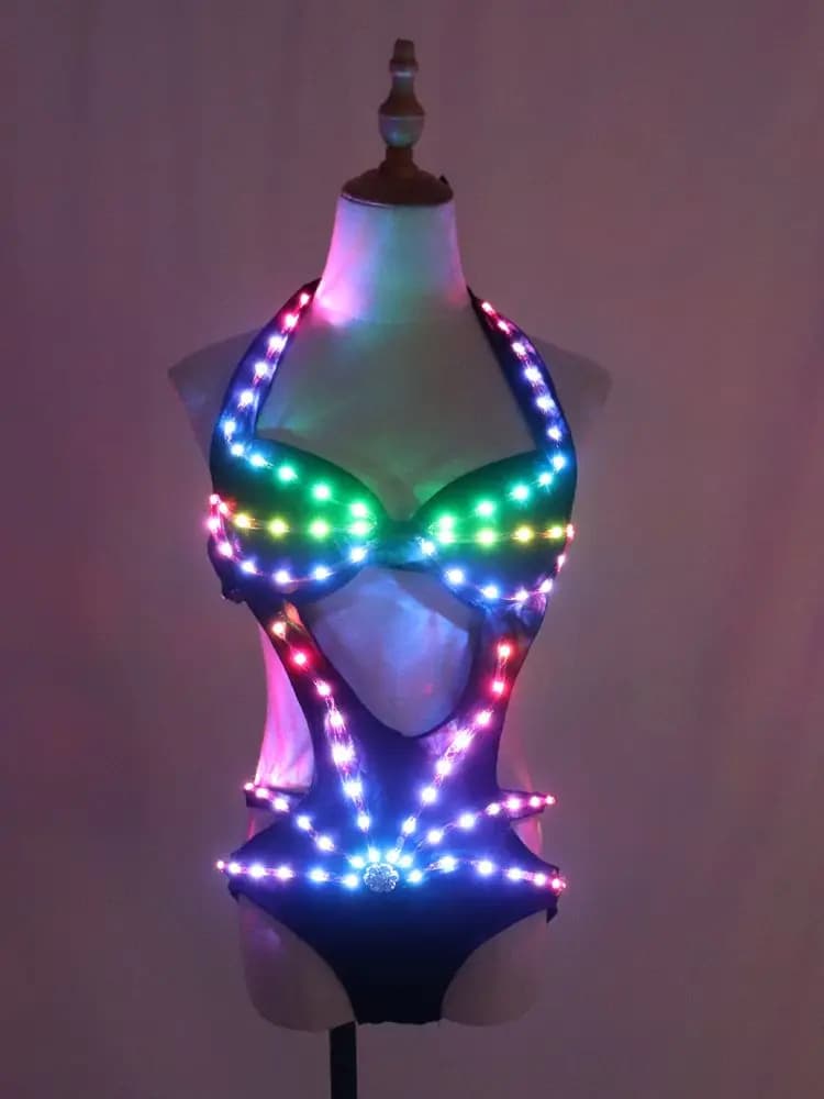 Pixel couleur LED lumières veste manteau Jazz Bar Ds nouveau Costume Sexy Dj Bikini discothèque Gogo plomb danseur groupe danse Costume