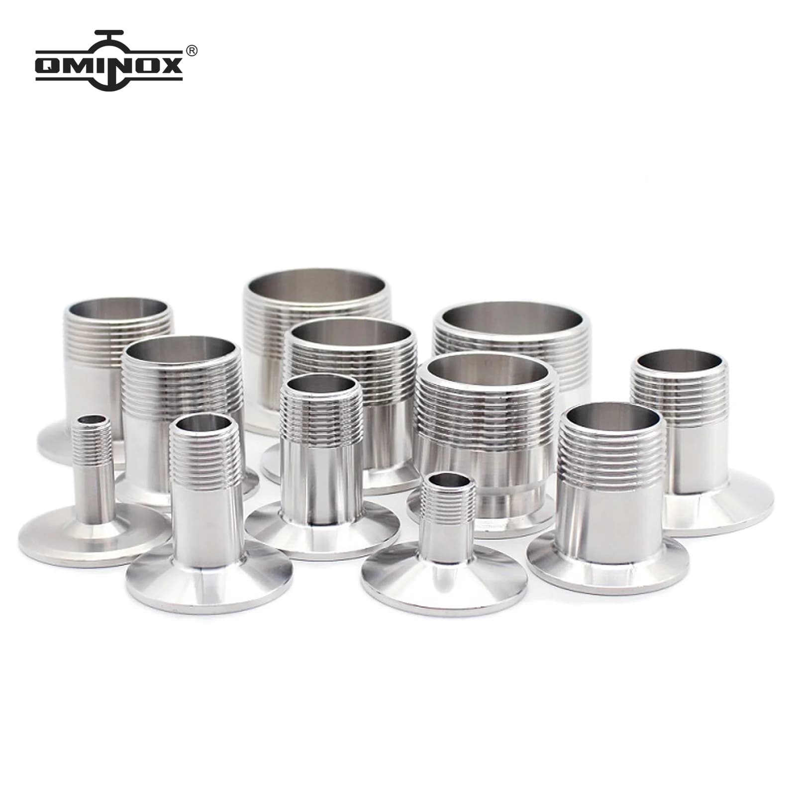 Adaptateur à trois pinces sanitaires en acier inoxydable, 1/4 "1/2" 1 "1-1/4" 1-1/2 "2" DN15-50 SS 304 316 avec raccord de tuyau fileté mâle BSPT