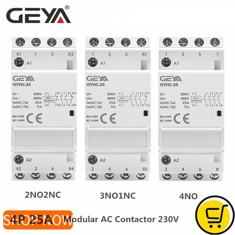 GEYA – contacteur domestique modulaire automatique sur Rail Din, AC230V 4P 25A 4NO 2NO2NC 3NO1NC 50/60Hz