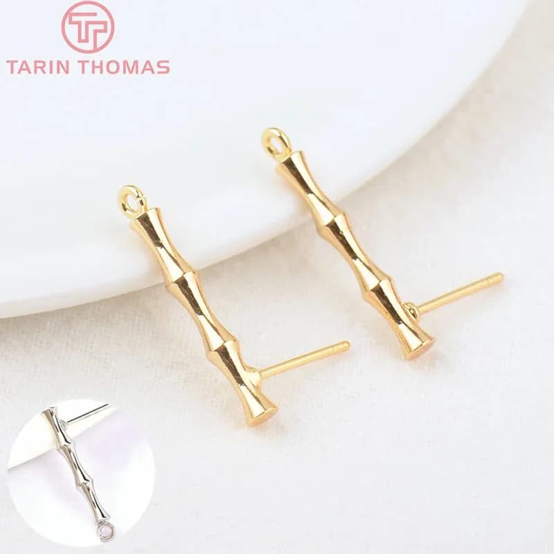 (2251)6 pièces 20x3MM trou 1.5MM 24K couleur or laiton bambou boucles d'oreilles de haute qualité bijoux à bricoler soi-même faisant des résultats accessoires