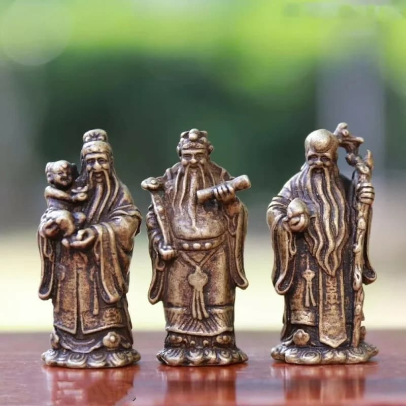 Fukurokuju – ensemble de bouddha immortel en Bronze, 4 CM, fukuruju, dieu de la longévité Fu Lu Shou