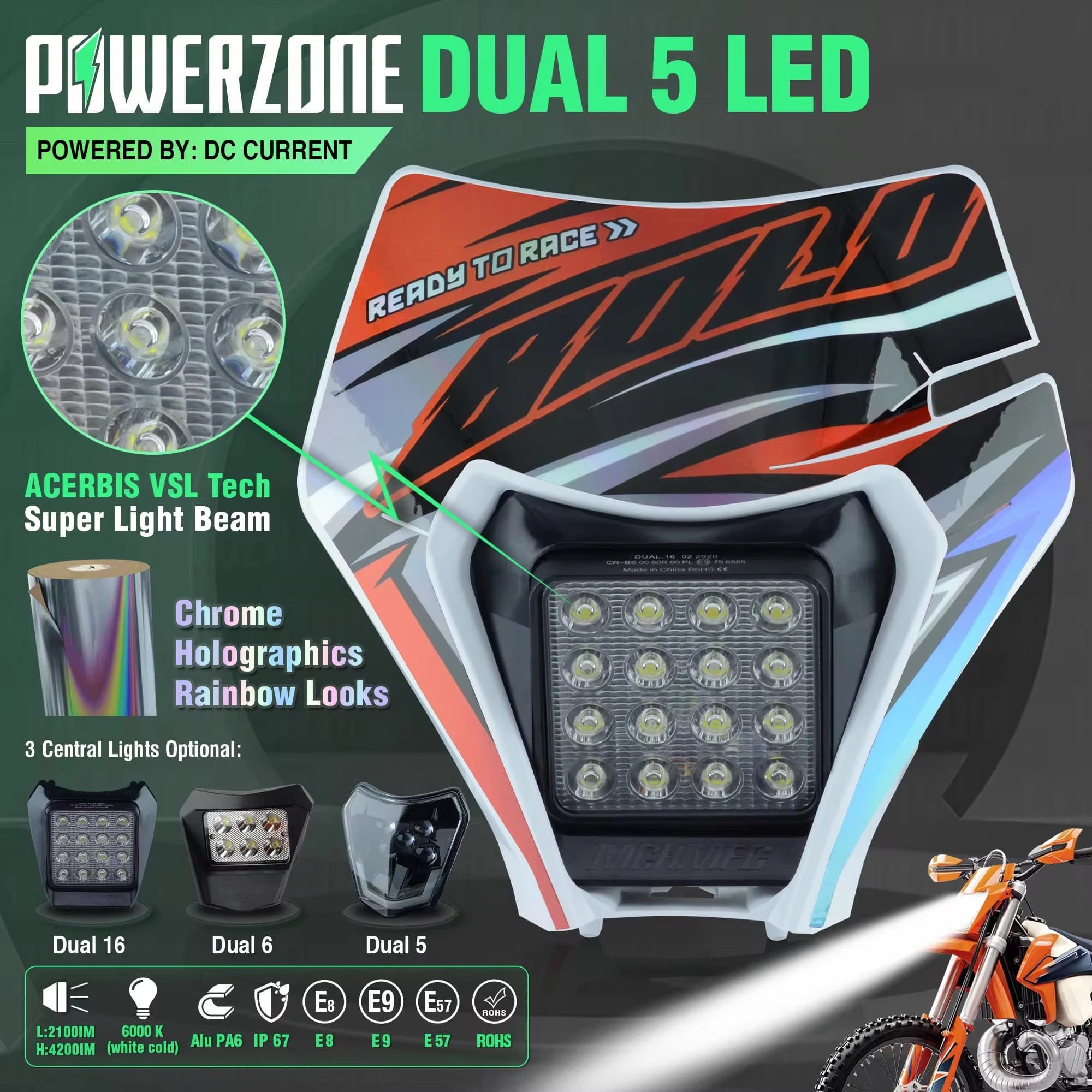 PowerZone moto phare LED phare phares Supermoto carénage pour KTM EXC SXF MX Dirt Bike Enduro phare LED