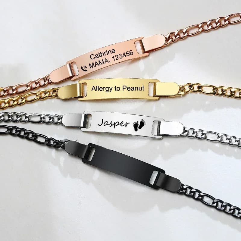 Bracelets gravés personnalisés pour petites filles, bijoux personnalisés Anti-allergie en acier inoxydable pour filles et garçons