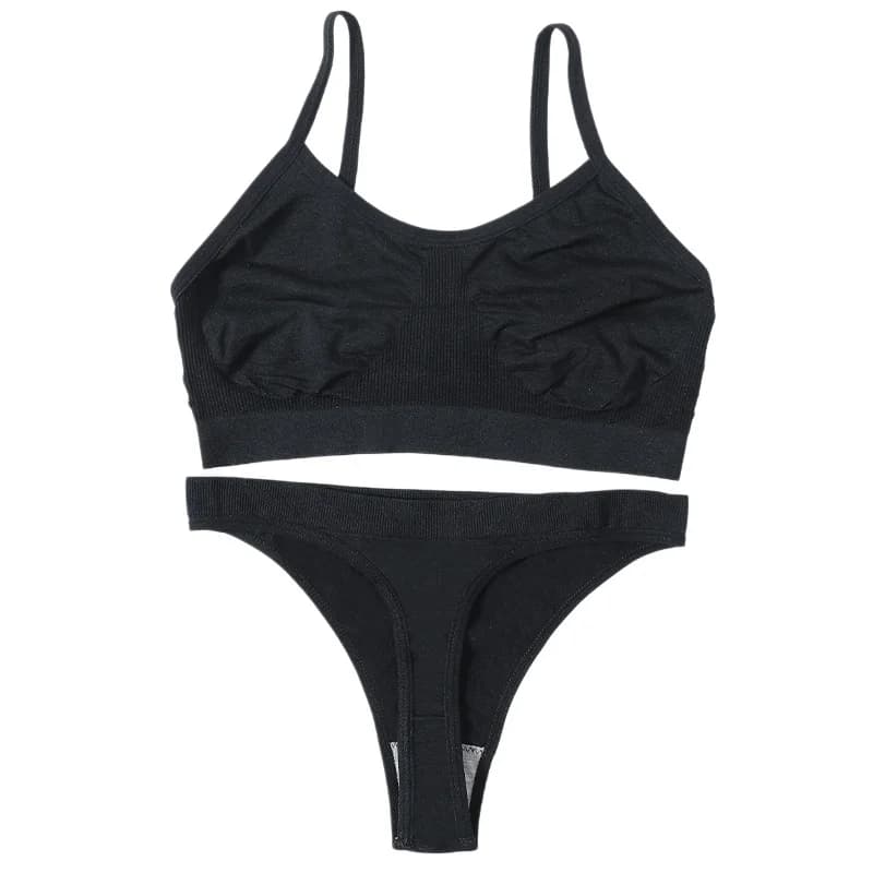Ensemble soutien-gorge sans couture et culotte pour femme, bralette sans armatures, string taille haute, sous-vêtements côtelés confortables non doublés, ensemble de lingerie sexy