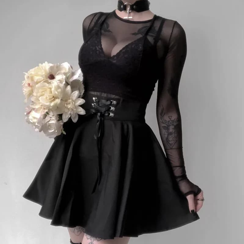 Jupe gothique noire pour femme, style japonais, hipster noir, bulle JK, lacets, fermeture éclair au dos, mini jupe plissée pour fille