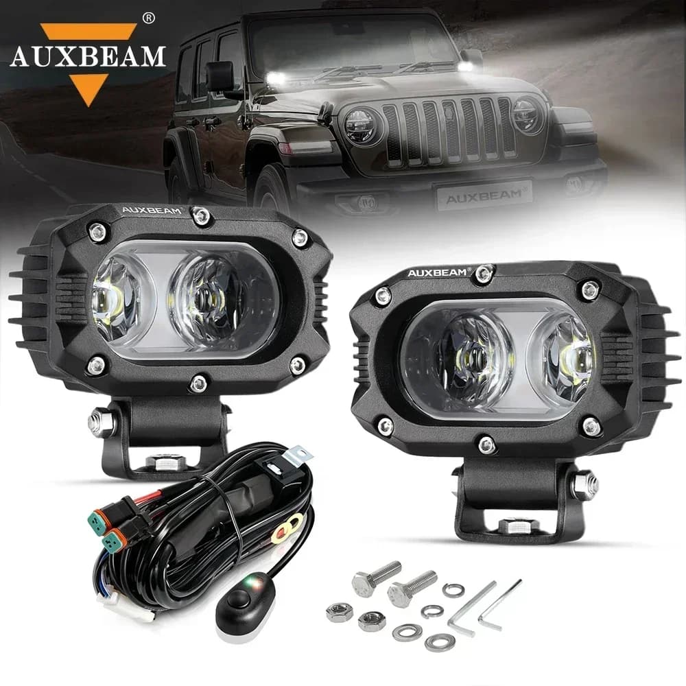 AUXBEAM Série R4 Phare de travail LED 4 pouces 60W Lampe de conduite LED 3000K/6500K Projecteur et spot pour camion tout-terrain, SUV, 4x4