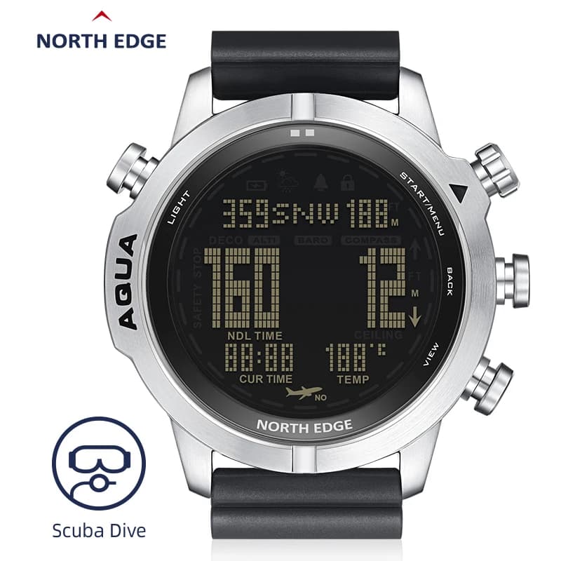 Montre Intelligente Numérique pour Plongée Sous-Marine, Modèle avec Altimètre, Baromètre, Boussole, Thermomètre et Horloge, Étanche Jusqu'à 100m pour Homme