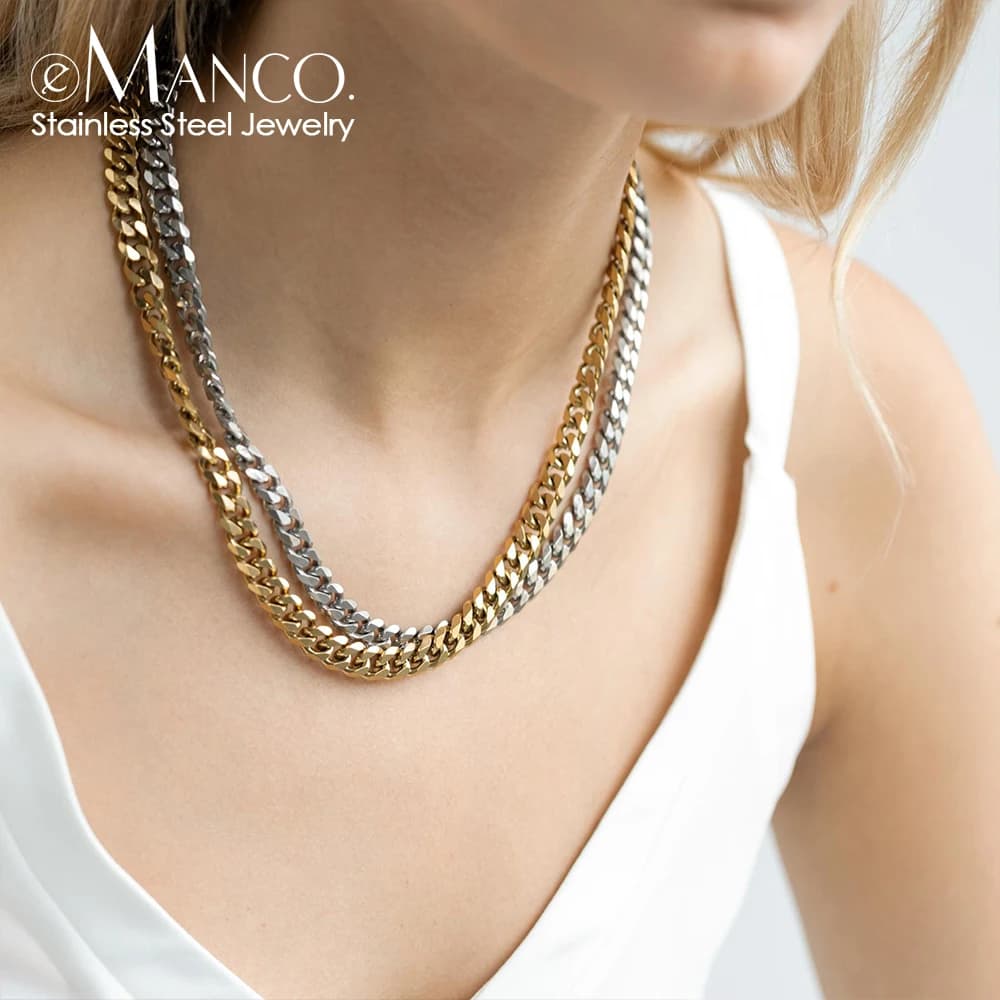 EMANCO Collier chaîne cubaine pour homme en acier inoxydable, ras de cou pour femme, bijoux hip-hop punk 2MM/3MM/4MM/6MM/8MM