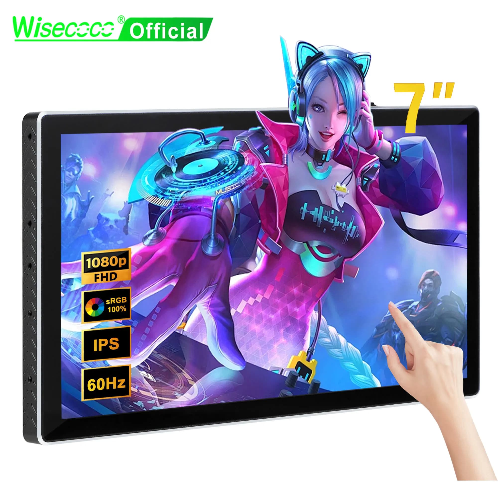 Wisecoco 7 pouces moniteur Portable 1920x1080 moniteurs de jeu tactile USB-C affichage pour Raspberry Pi PS5/4 Android TV Box caméra