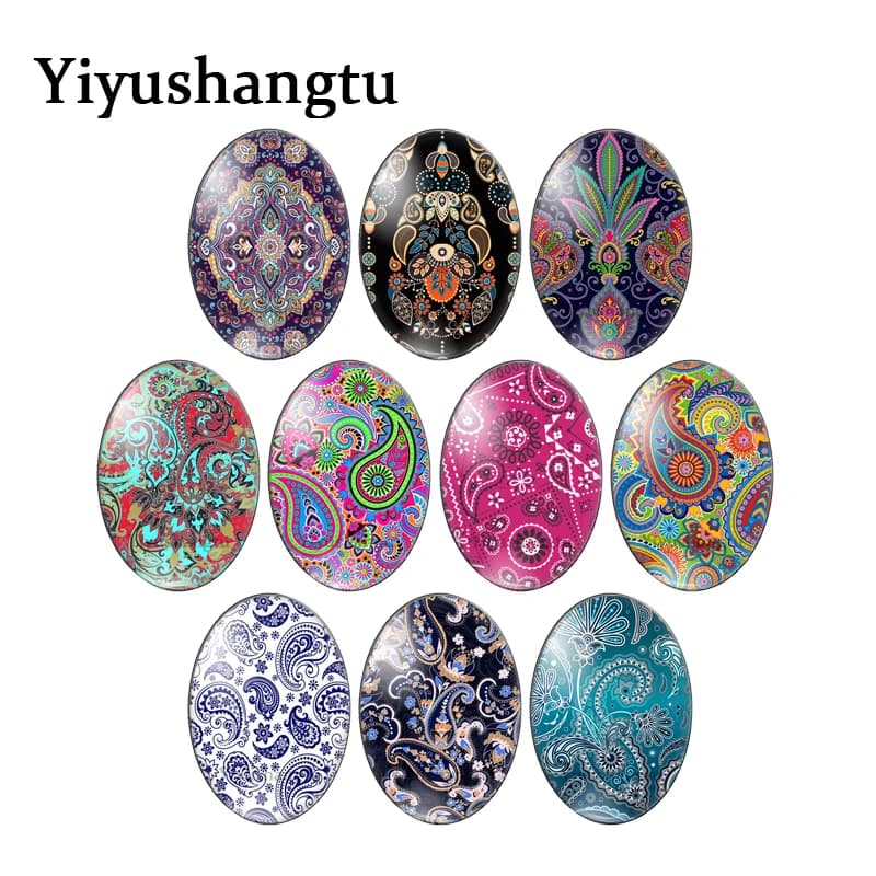 Cabochon Ovale en Verre à Dos pio, Peinture Céramique Colorée, Figure Irrégulière, 13x18mm/18x25mm/30x40mm, 10PCs Mélangées