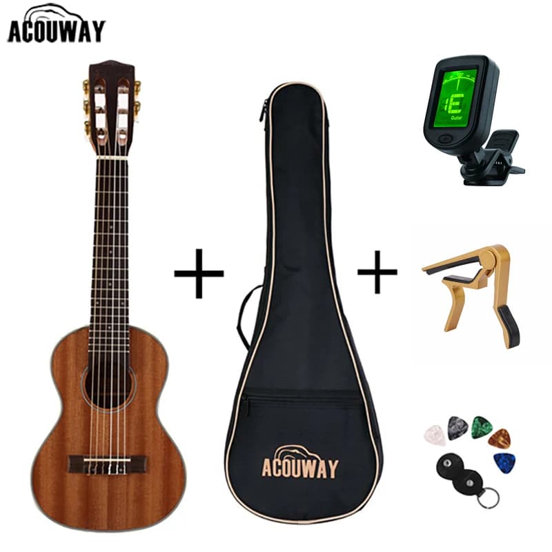 Acouway-Ukulele hawaïen manuel, 6 cordes, 18 frettes, bouton classique avec sac en option, accordeur, 28 pouces
