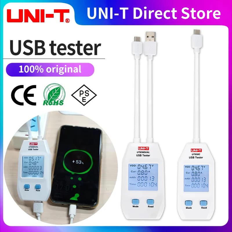 UNI-T UT658 testeur USB UT658C UT658DUAL chargeur Type A/C Charge rapide capacité de courant testeur de résistance énergétique compteur de puissance USB