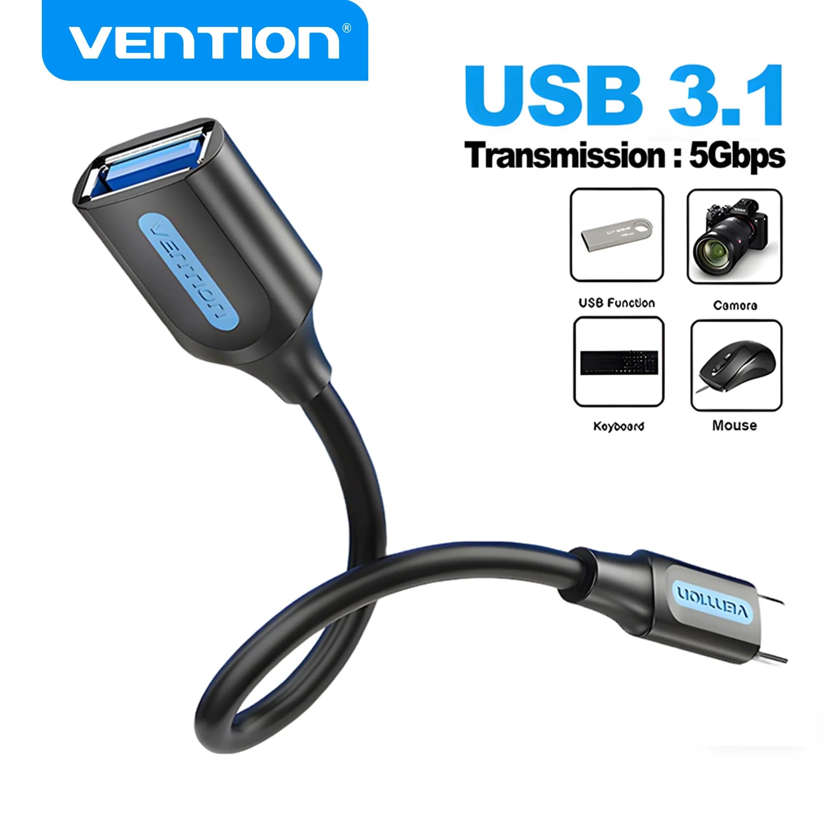 Adaptateur OTG Vention Type C, câble OTG Type C vers USB A 3.0 2.0, adaptateur de câble femelle pour MacBook Pro Xiaomi Mi 9, convertisseur Type-C