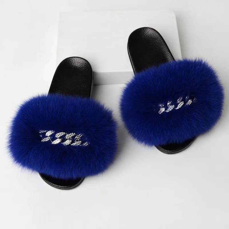 Pantoufles d'été en vraie fourrure de renard pour femmes, tongs d'intérieur duveteuses en peluche, sandales plates, chaussures de maison duveteuses, nouvelle collection