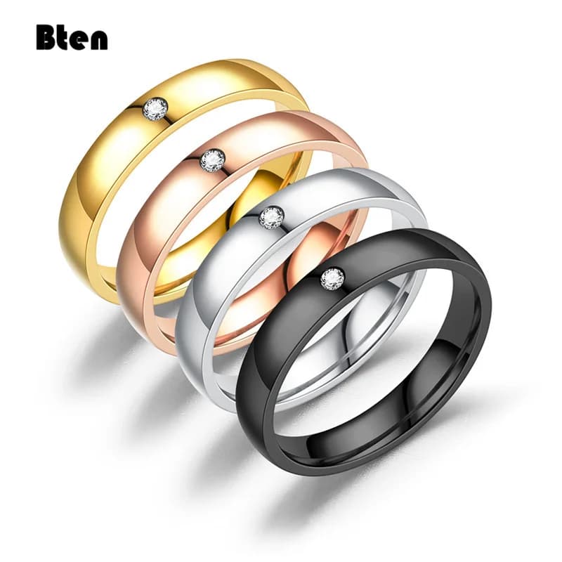Bten – bague de mariage en cristal pour femmes, bijoux de Style tendance, en acier inoxydable, avec strass, disponible en noir, argent, Rose ou or