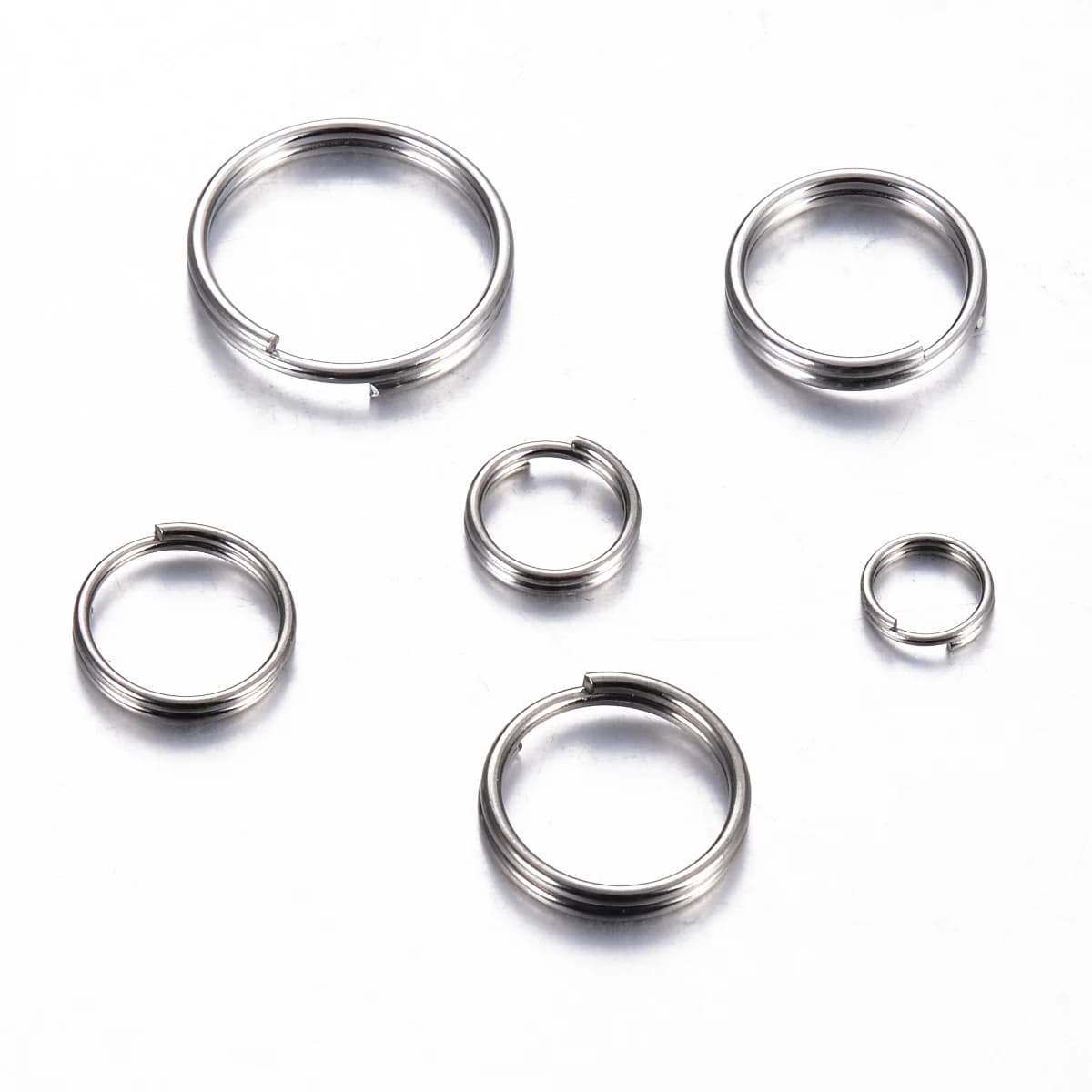 200 pièces, anneaux à clé en acier inoxydable, tailles 5, 6, 8, 10, 12, 15 mm, anneaux à double boucle, anneaux ronds fendus, connecteurs pour la fabrication de bijoux.