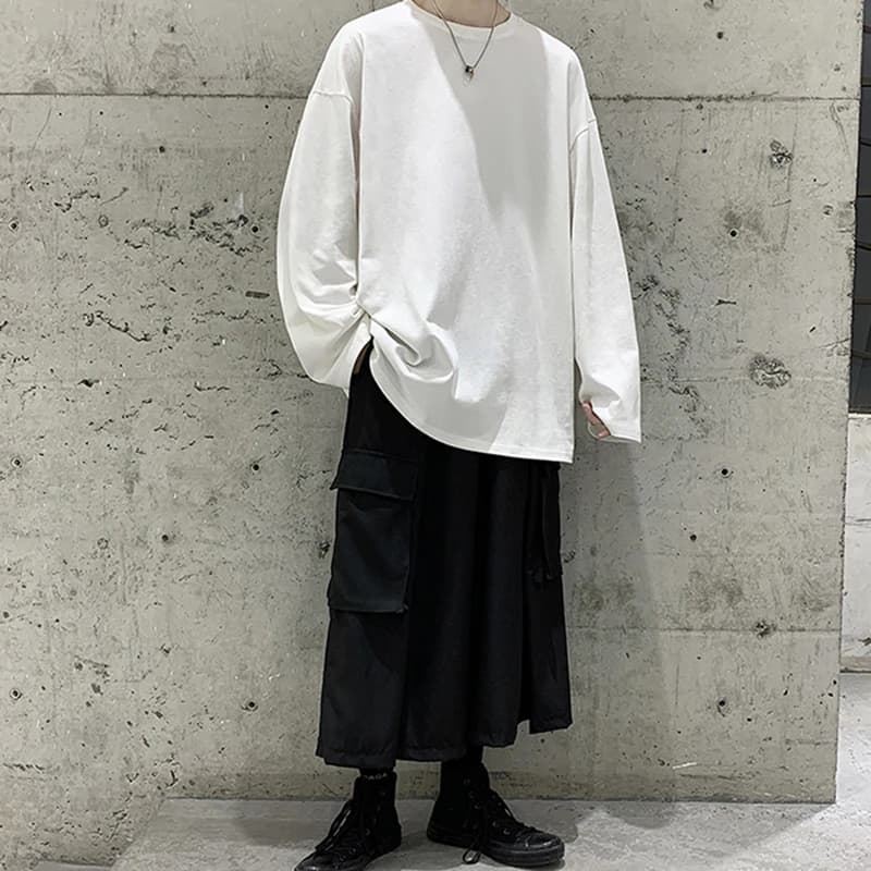 T-shirt en coton à manches longues pour hommes et femmes, pull monochrome, mode streetwear, vêtements coréens, adt PVD