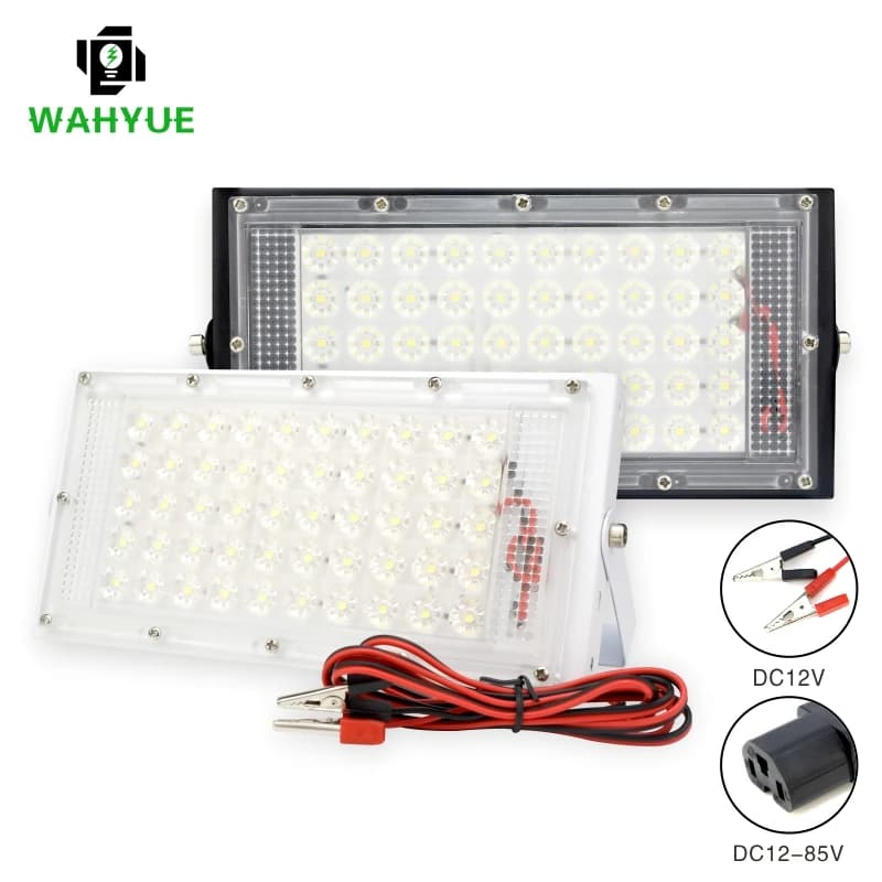 DC 12 V-85 V 50 W LED projecteur extérieur projecteur 12 v Volt réflecteur Led Portable lumière de sécurité connecter avec batterie