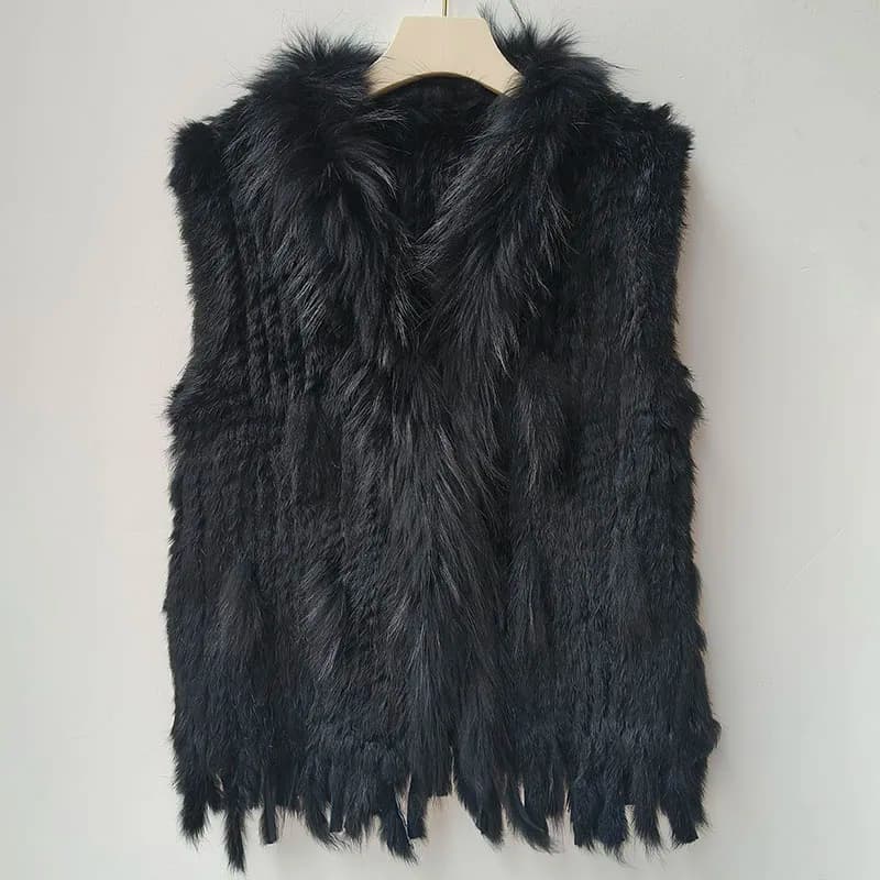 2025 automne tricoté réel lapin fourrure gilet femmes chaud hiver véritable fourrure Gilets femme casual véritable fourrure gilet
