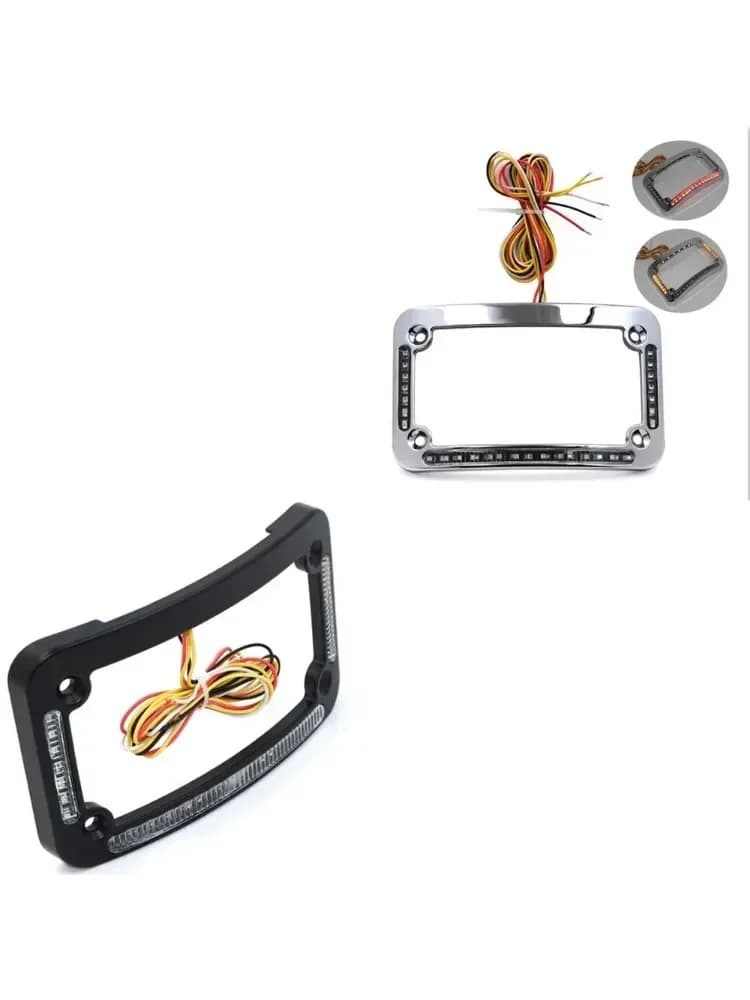 Cadre de plaque d'immatriculation de moto incurvé à double LED avec frein ou tours – Pièces de moteur de rechange à finition chromée