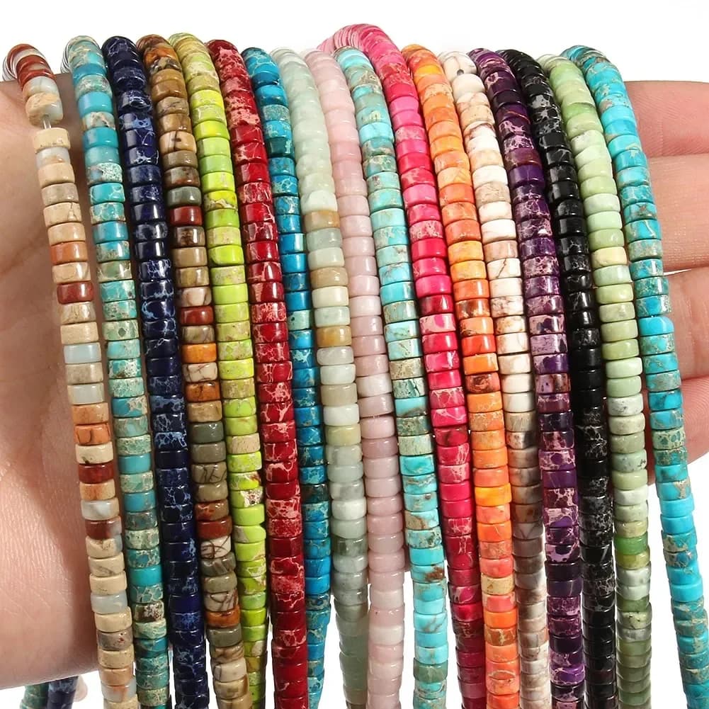 Sediment de mer naturel Turquoises jaspe impérial peau de serpent pierre cylindre plat entretoise perle pour la fabrication de bijoux accessoires de bricolage